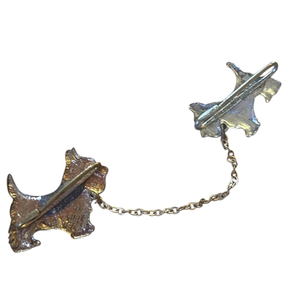 Vintage Scottish Duo Terrier Dog Brooch Charm  Leash Chain Silver &Gold Tone - Picture 3 of 6